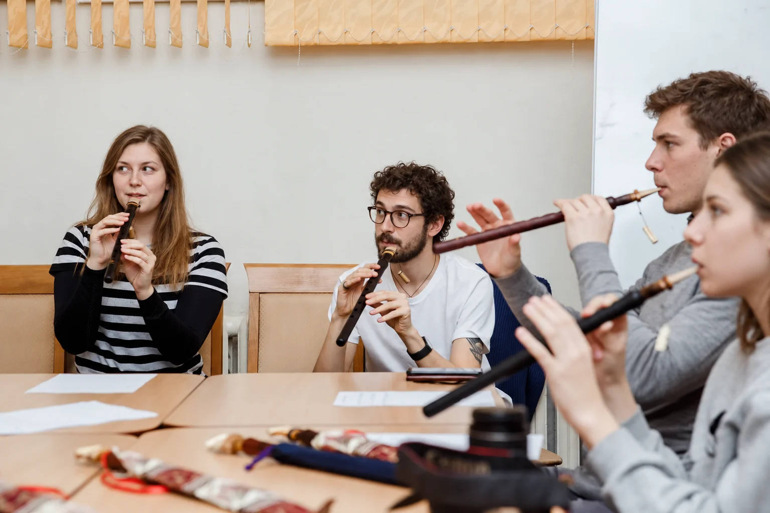Workshop participants practising together